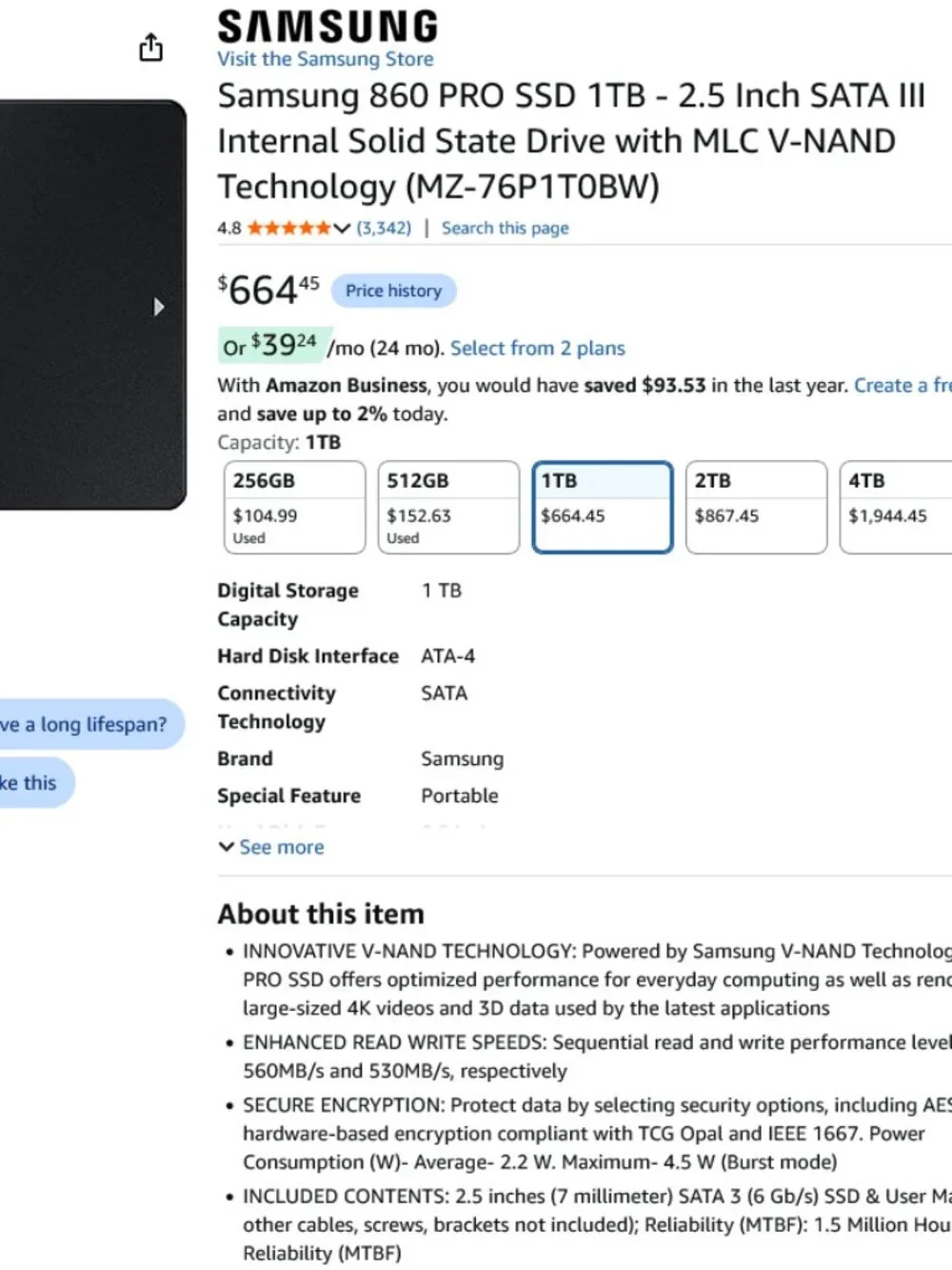 SAMSUNG 860 PRO SSD 1TB - 2.5 Inch SATA III Intern Solid State Drrive